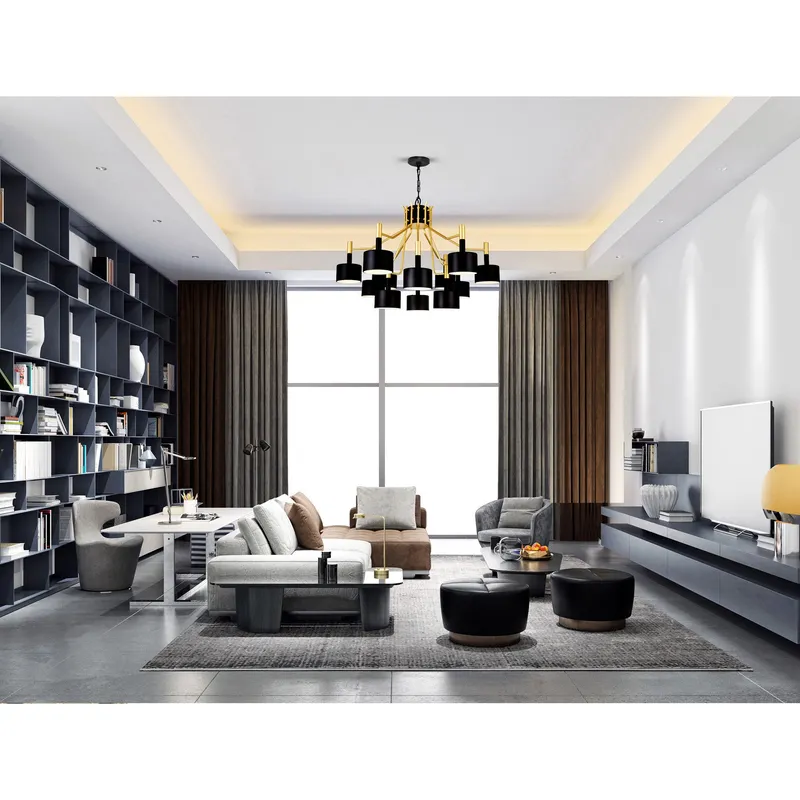 Corna 12 Light Matte Black and Satin Gold Down Chandelier — Modern Lights LED Pendant Lights 60.0W 