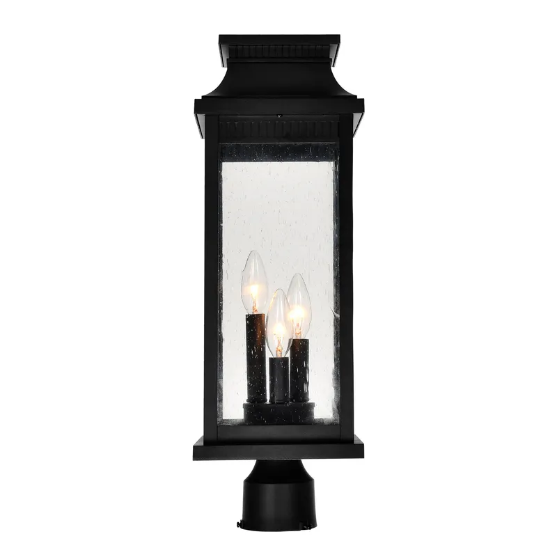Milford 3 Light Outdoor Black Lantern Head — Modern Lights LED Bollards & Pathway Lights 60.0W 