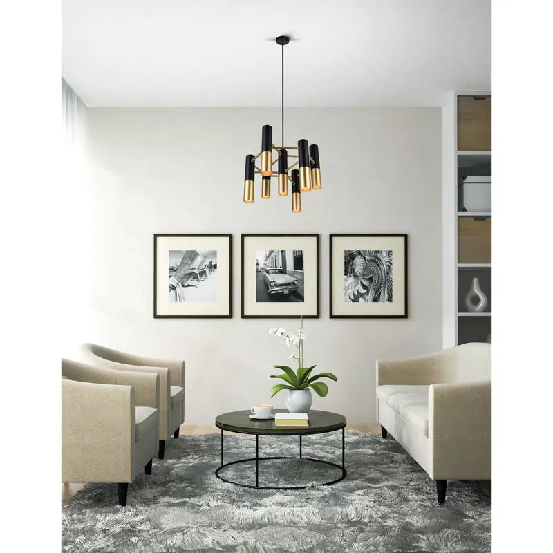 Anem 7 Light Matte Black and Satin Gold Down Chandelier — Modern Lights LED Pendant Lights 60.0W 