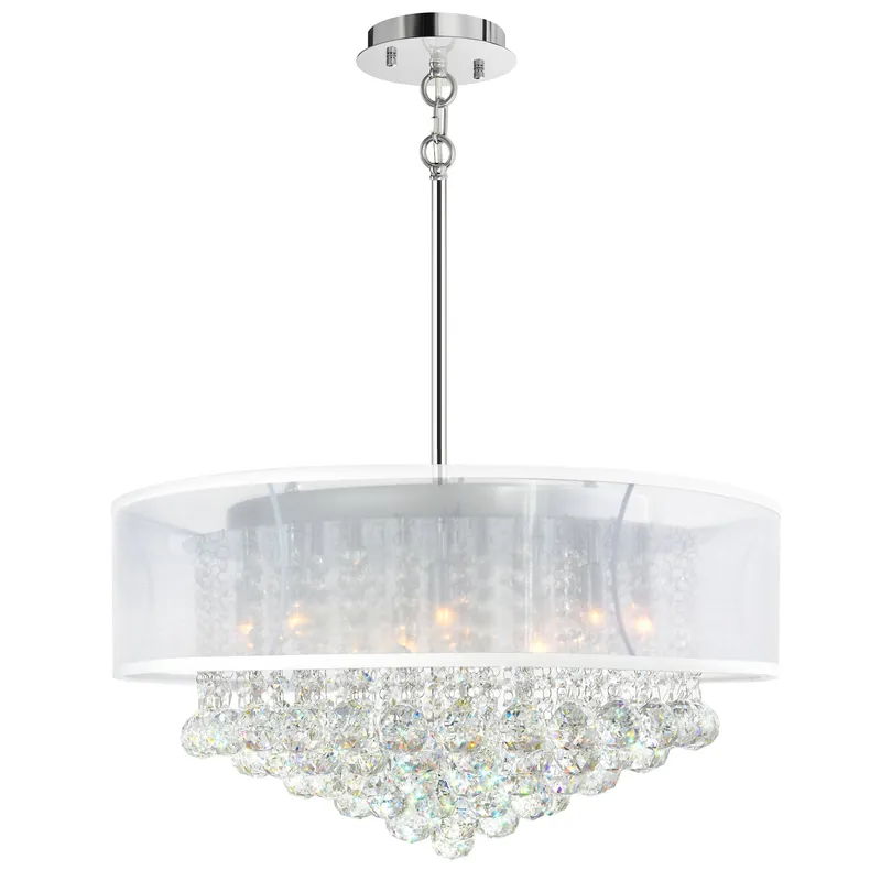 Radiant 12 Light 24 Inch Chrome Chandelier with White Drum Shade — Modern Lights LED Pendant Lights 40.0W 