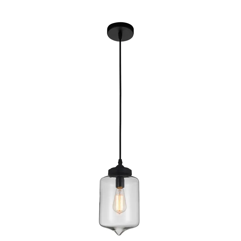 Clear Glass 1 Light Glass Mini Pendant with Black Finish — Modern Lights LED Pendant Lights 60.0W 