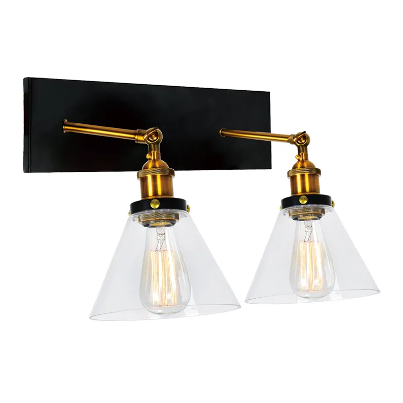 Eustis 2 Light 15in Black Vanity Light Gold Vanity Light — Modern Lights LED Wall Lights 60.0W 