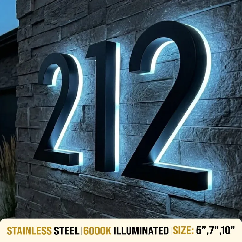 Illuminated Address Numbers - Stainless Steel - 6000K — Modern Lights LED Bollards & Pathway Lights 24.0W 6000K