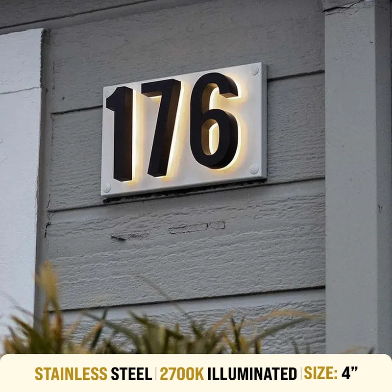 Illuminated Address Numbers - Stainless Steel 2700K — Modern Lights LED Bollards & Pathway Lights 24.0W 2700K