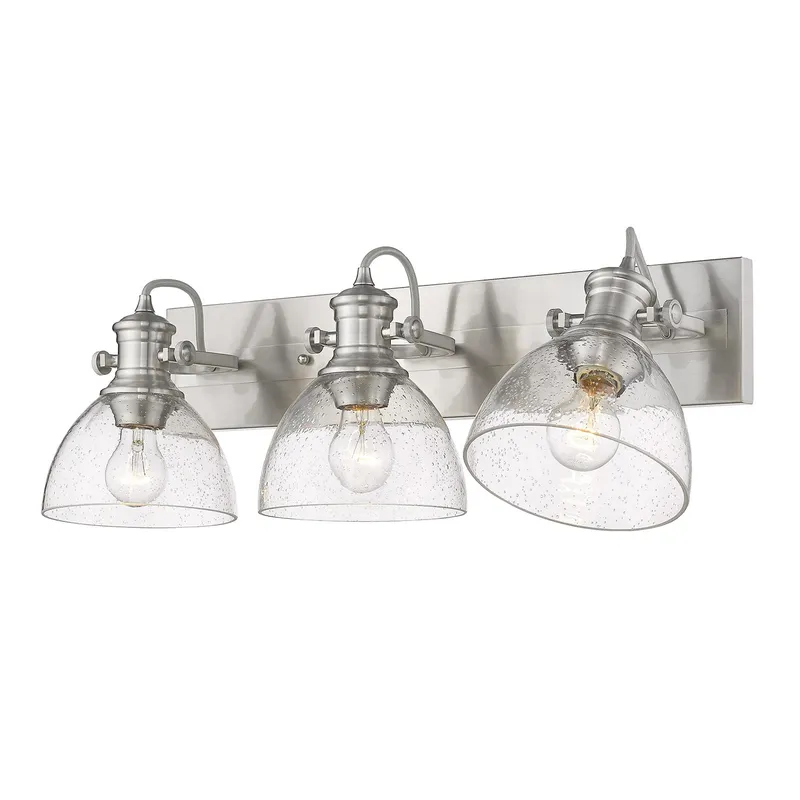 Yep by Golden Lighting Hines 3-light Vanity in Pewter and Seeded Glass — Golden Lighting LED Wall Lights 60.0W 