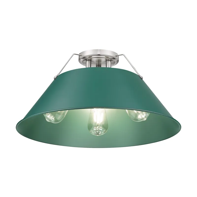 Yep by Golden Lighting Orwell 3-light Flush Mount in Pewter and Pine Green shade — Golden Lighting LED Ceiling Lights  