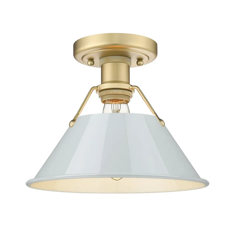 Yep by Golden Lighting Orwell 1-light Flush Mount in Brushed Champagne Brass and Dusky Blue shade — Golden Lighting LED Ceiling Lights 100.0W 