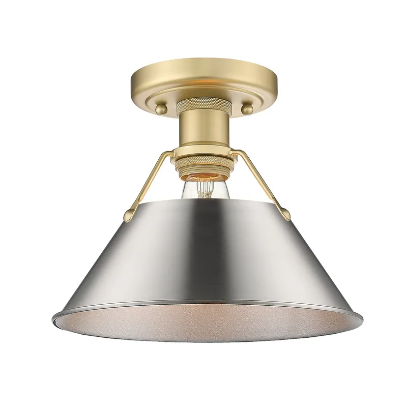 Yep by Golden Lighting Orwell 1-light Flush Mount in Brushed Champagne Brass and Pewter shade — Golden Lighting LED Ceiling Lights 100.0W 