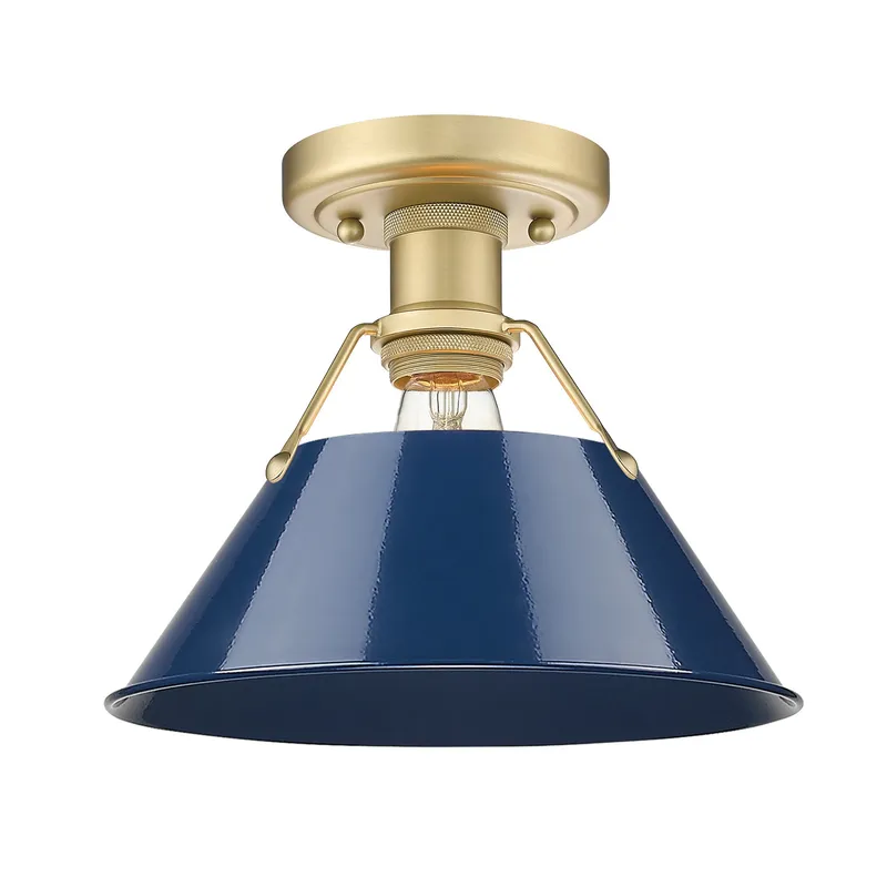 Yep by Golden Lighting Orwell 1-light Flush Mount in Brushed Champagne Brass and Navy Blue shade — Golden Lighting LED Ceiling Lights 100.0W 