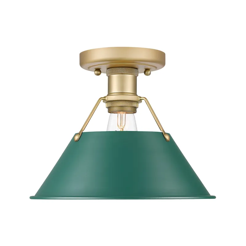 Yep by Golden Lighting Orwell 1-light Flush Mount in Brushed Champagne Brass and Pine Green shade — Golden Lighting LED Ceiling Lights 100.0W 