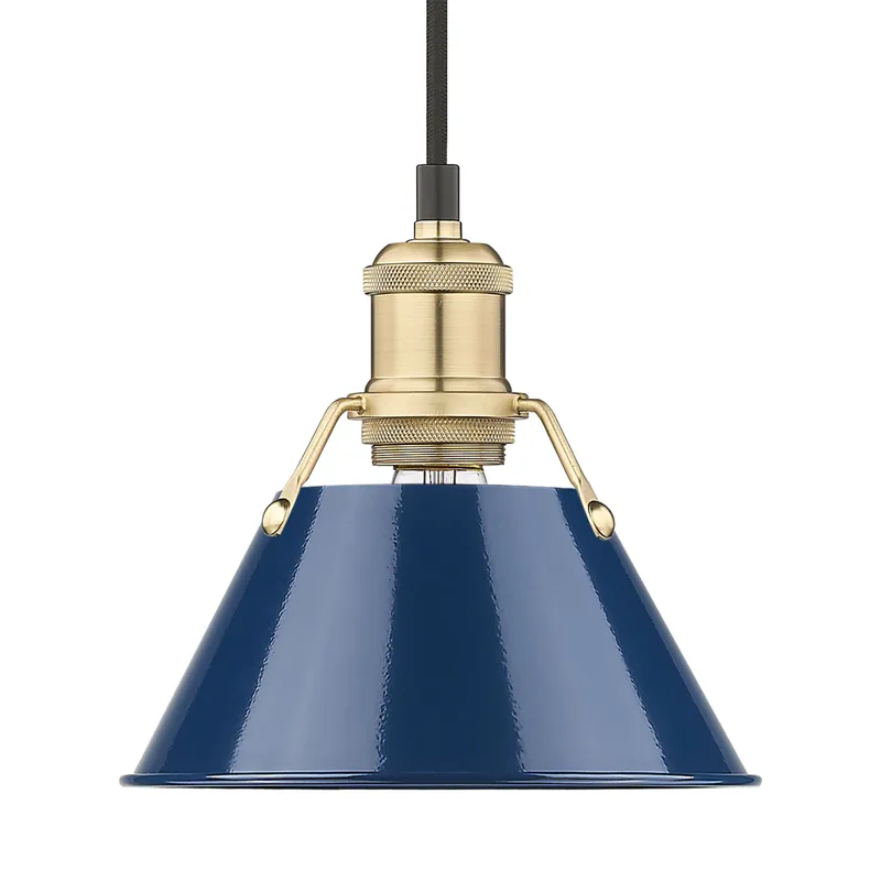 Yep by Golden Lighting Orwell 1-light 8in Pendant in Brushed Champagne Brass and Navy Blue shade — Golden Lighting LED Pendant Lights 100.0W 