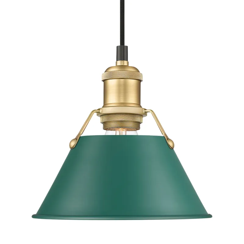 Yep by Golden Lighting Orwell 1-light 8in Pendant in Brushed Champagne Brass and Pine Green shade — Golden Lighting LED Pendant Lights 100.0W 