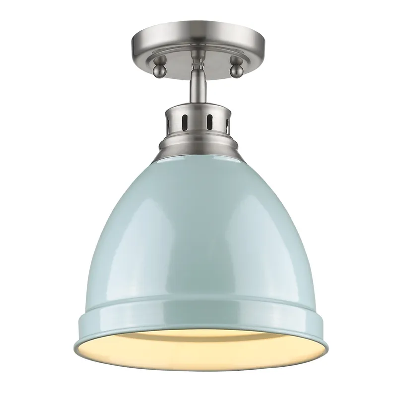 Duncan 1-light Flush Mount in Pewter and Seafoam shade — Golden Lighting LED Ceiling Lights  