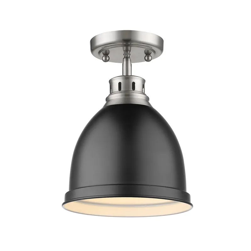 Duncan 1-light Flush Mount in Pewter and Matte Black shade — Golden Lighting LED Ceiling Lights  