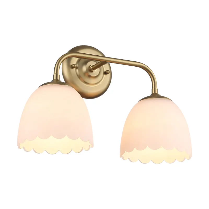Dorinda 2-Light Vanity Light in Brushed Champagne Bronze with Opal Glass — Golden Lighting LED Wall Lights 100.0W 