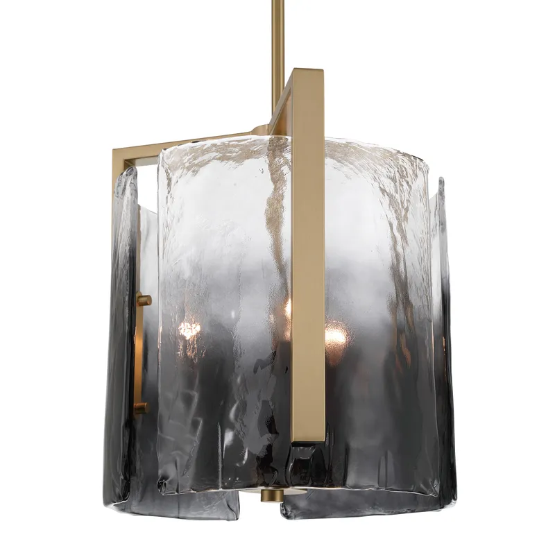 Aenon 3-light Pendant in Brushed Champagne Brass with Smokey Water Glass — Golden Lighting LED Pendant Lights  