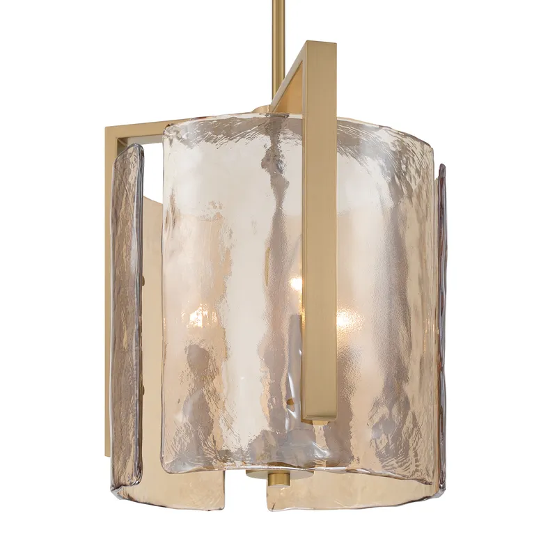 Aenon 3-light Pendant in Brushed Champagne Brass with Amber Water Glass — Golden Lighting LED Pendant Lights  