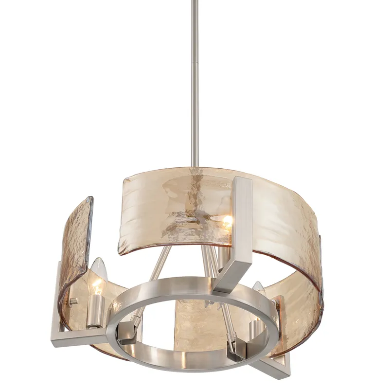 Aenon 3-light Chandelier in Pewter with Amber Water Glass — Golden Lighting LED Pendant Lights  