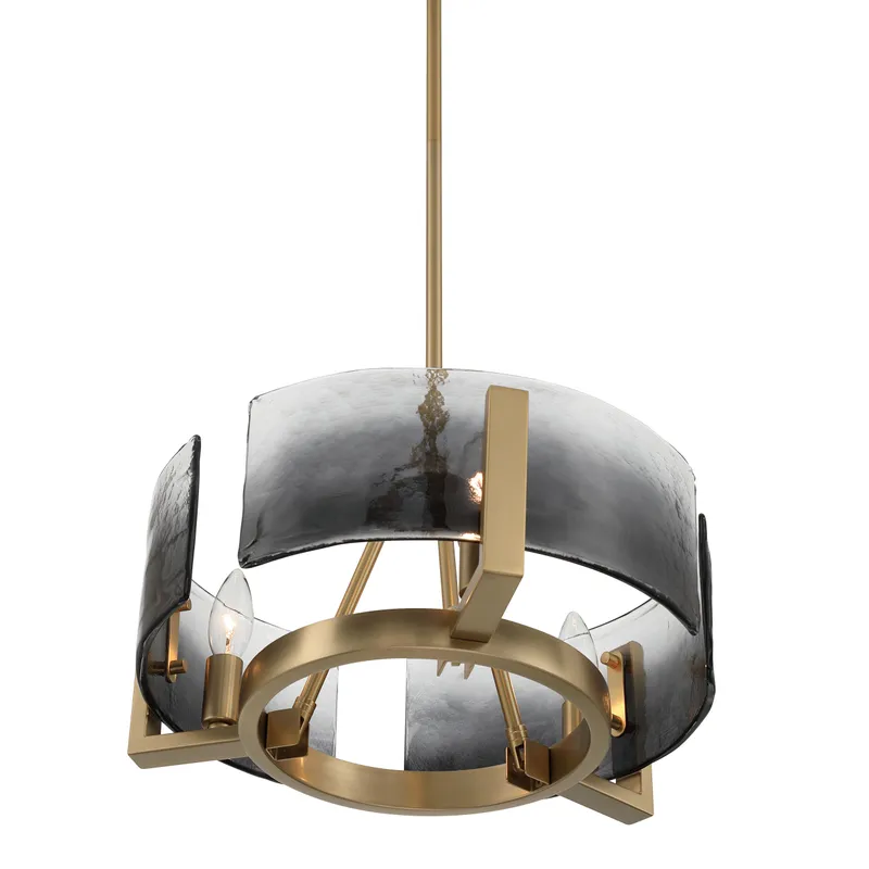 Aenon 3-light Chandelier in Brushed Champagne Brass with Smokey Water Glass — Golden Lighting LED Pendant Lights  