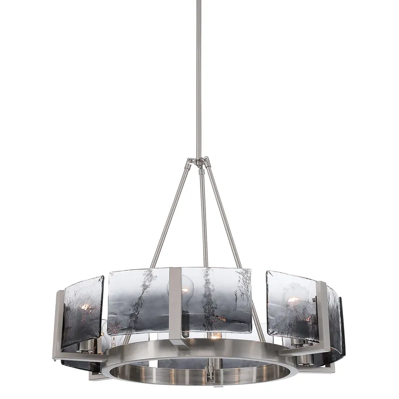 Aenon 6-light Chandelier in Pewter with Smokey Water Glass — Golden Lighting LED Pendant Lights  