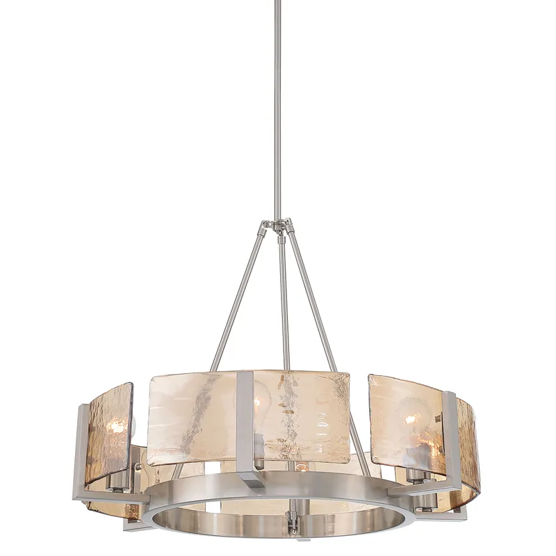 Aenon 6-light Chandelier in Pewter with Amber Water Glass — Golden Lighting LED Pendant Lights  