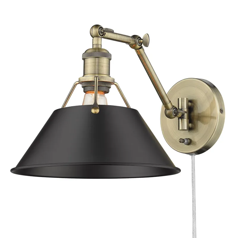 Yep by Golden Lighting Orwell 1-light Swing Arm Wall Lamp in Aged Brass and Matte Black shade — Golden Lighting LED Wall Lights 1.0W 