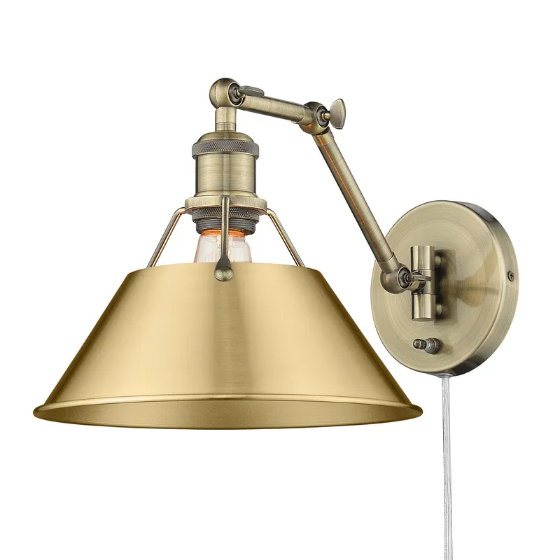 Yep by Golden Lighting Orwell 1-light Swing Arm in Aged Brass and Brushed Champagne Brass shade — Golden Lighting LED Wall Lights 1.0W 