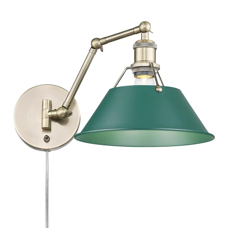 Yep by Golden Lighting Orwell 1-light Swing Arm Wall Lamp in Aged Brass and Pine Green shade — Golden Lighting LED Wall Lights 1.0W 