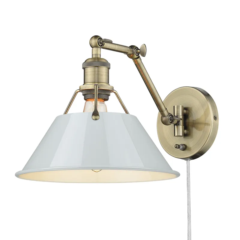 Yep by Golden Lighting Orwell 1-light Swing Arm Wall Lamp in Aged Brass and Dusky Blue shade — Golden Lighting LED Wall Lights 100.0W 