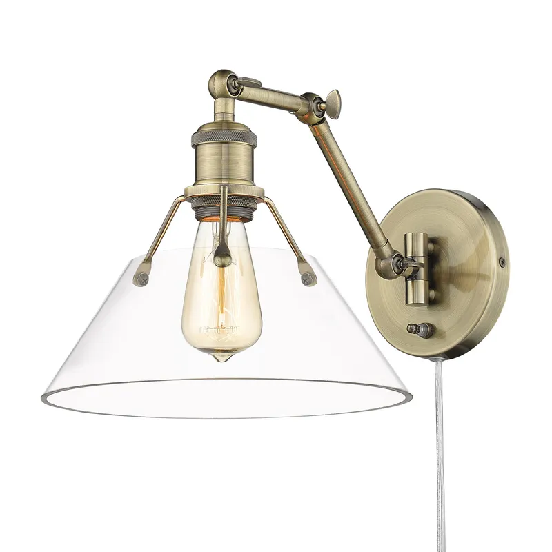Yep by Golden Lighting Orwell 1-light Swing Arm Wall Lamp in Aged Brass and Clear Glass — Golden Lighting LED Wall Lights 100.0W 
