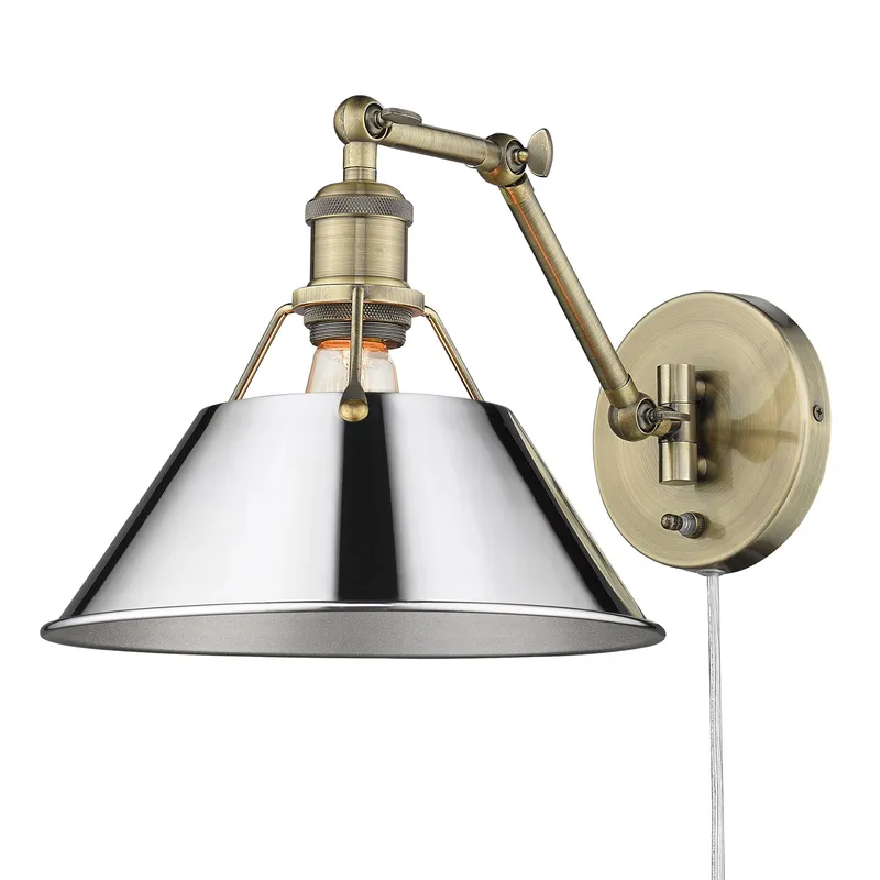 Yep by Golden Lighting Orwell 1-light Swing Arm Wall Lamp in Aged Brass and Chrome shade — Golden Lighting LED Wall Lights 100.0W 