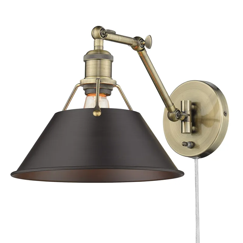 Yep by Golden Lighting Orwell 1-light Swing Arm Wall Lamp in Aged Brass and Rubbed Bronze shade — Golden Lighting LED Wall Lights 1.0W 
