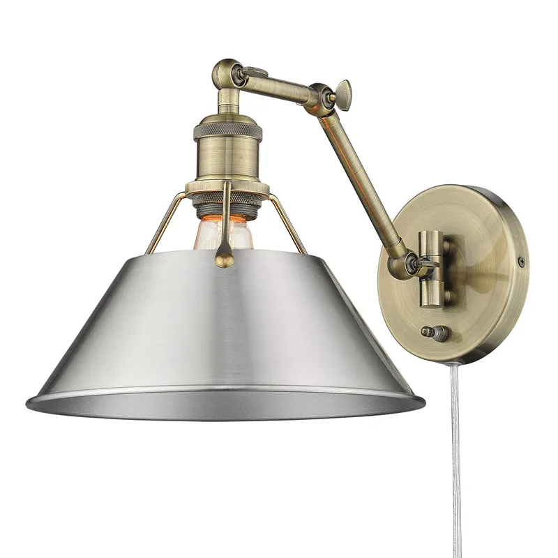 Yep by Golden Lighting Orwell 1-light Swing Arm Wall Lamp in Aged Brass and Pewter shade — Golden Lighting LED Wall Lights 1.0W 