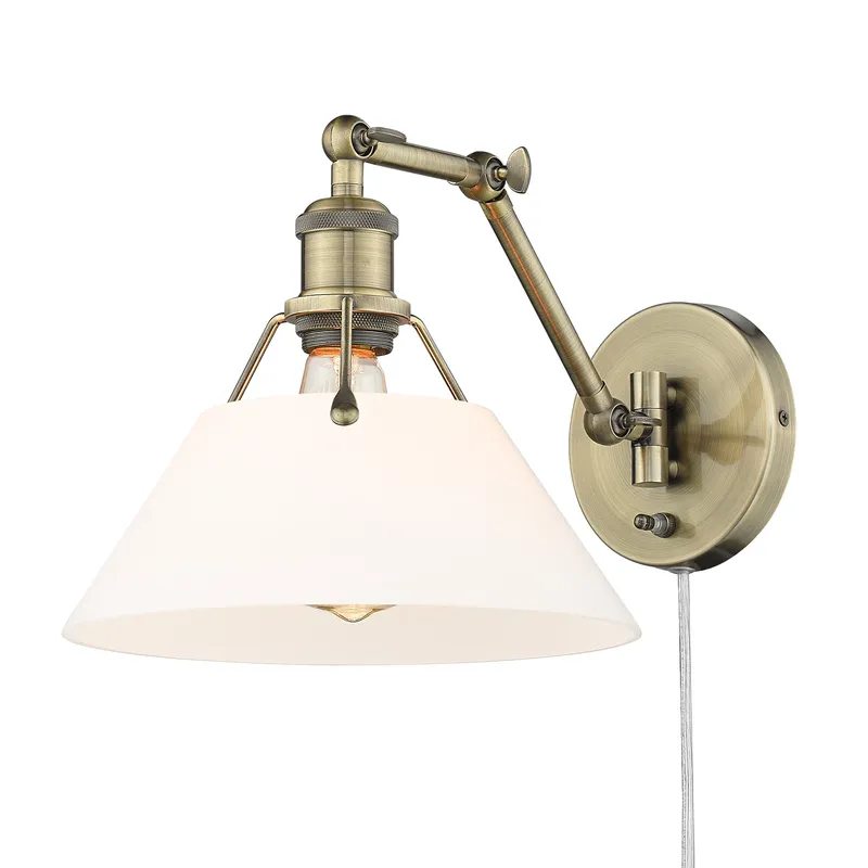 Yep by Golden Lighting Orwell 1-light Swing Arm Wall Lamp in Aged Brass and Opal Glass — Golden Lighting LED Wall Lights 1.0W 