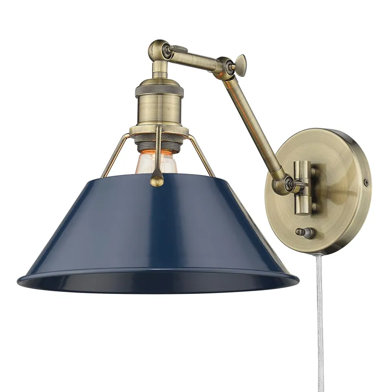 Yep by Golden Lighting Orwell 1-light Swing Arm Wall Lamp in Aged Brass and Navy Blue shade — Golden Lighting LED Wall Lights 1.0W 
