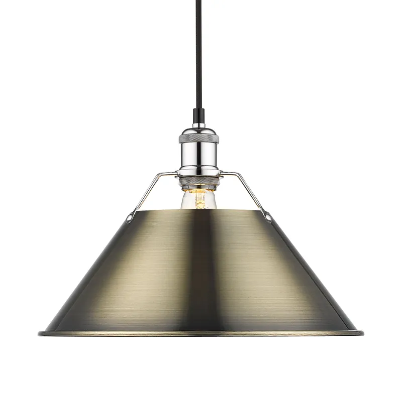 Yep by Golden Lighting Orwell 1-light 14in Pendant in Chrome and Aged Brass shade — Golden Lighting LED Pendant Lights 100.0W 