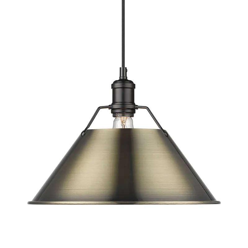 Yep by Golden Lighting Orwell 1-light 14in Pendant in Matte Black and Aged Brass shade — Golden Lighting LED Pendant Lights 100.0W 