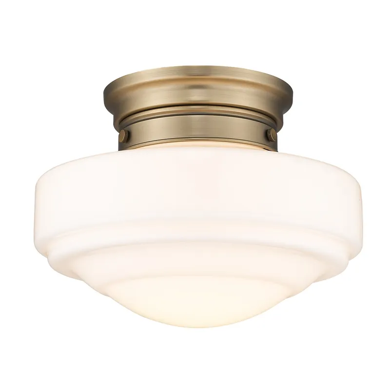 Golden Lighting Ingalls 1-light 12in Semi-Flush Mount in Modern Brass and Vintage Milk Glass — Golden Lighting LED Ceiling Lights  