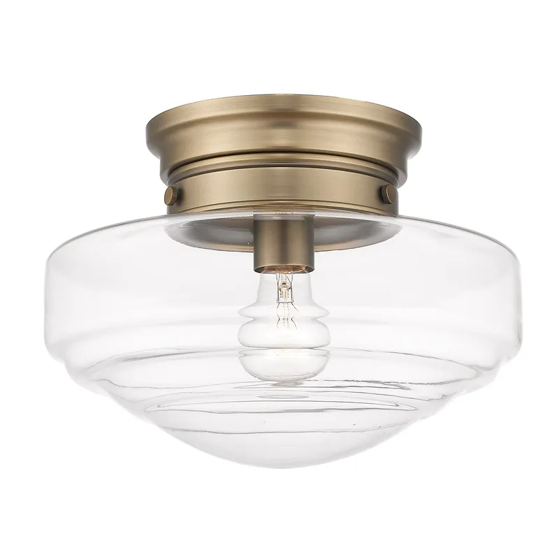 Golden Lighting Ingalls 1-light 12in Semi-Flush Mount in Modern Brass and Clear Glass — Golden Lighting LED Pendant Lights 100.0W 