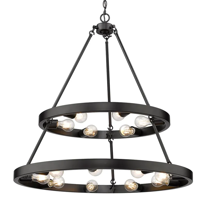 Golden Lighting Castile 15-light 2-tier Chandelier (6+9) in Matte Black — Golden Lighting LED Pendant Lights  