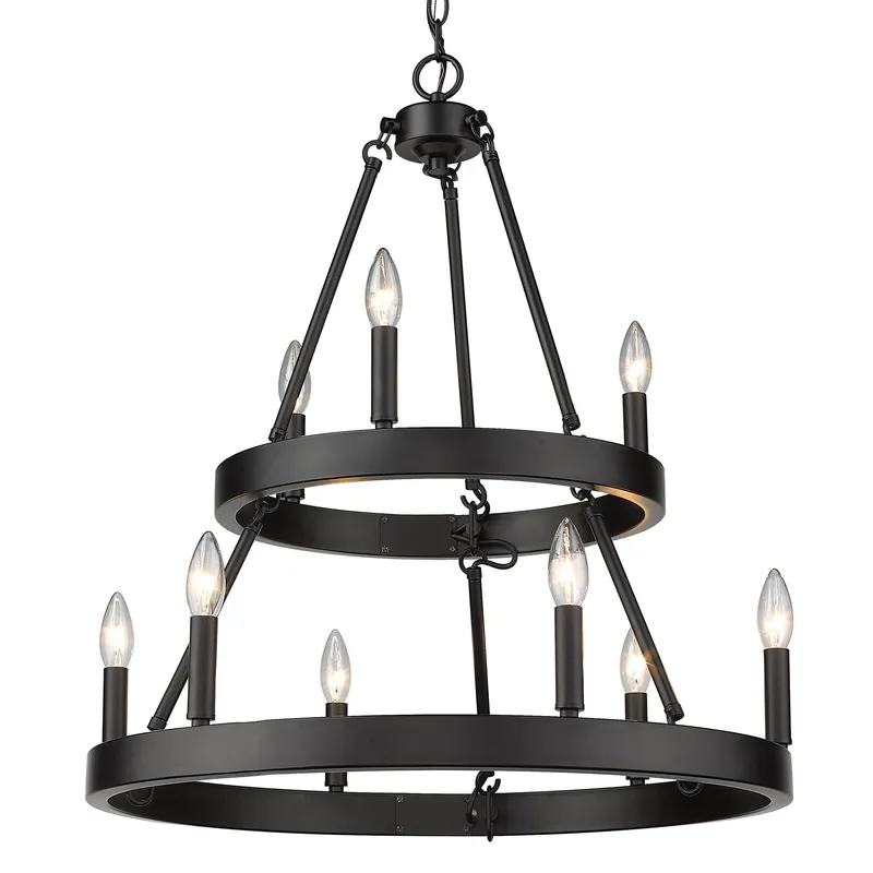 Golden Lighting Alastair 9-light 2-tier Chandelier (3+6) in Matte Black — Golden Lighting LED Pendant Lights 60.0W 