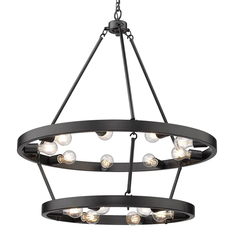 Golden Lighting Castile 15-light 2-tier Chandelier (9+6) in Matte Black — Golden Lighting LED Pendant Lights 60.0W 