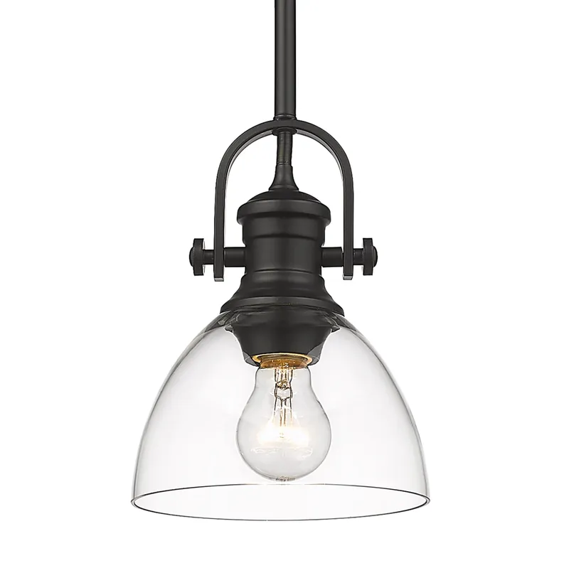 Yep by Golden Lighting Hines 1-light 7in Pendant in Matte Black and Clear Glass — Golden Lighting LED Pendant Lights 100.0W 
