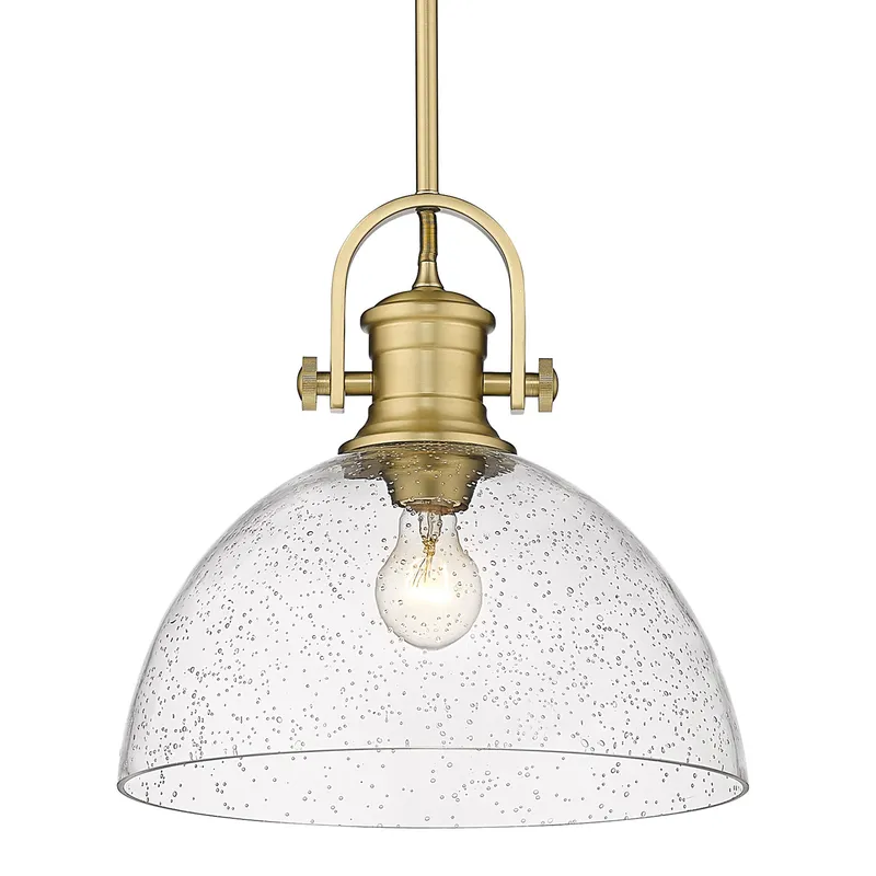 Yep by Golden Lighting Hines 1-light 14in Pendant in Brushed Champagne Brass and Seeded Glass — Golden Lighting LED Pendant Lights 100.0W 