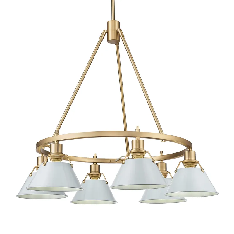 Yep by Golden Lighting Orwell 6-light Chandelier in Brushed Champagne Brass and Dusky Blue shade — Golden Lighting LED Pendant Lights  