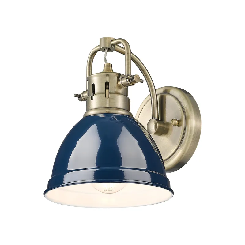 Yep by Golden Lighting Duncan 1-light Vanity in Aged Brass and Navy Blue shade — Golden Lighting LED Wall Lights  