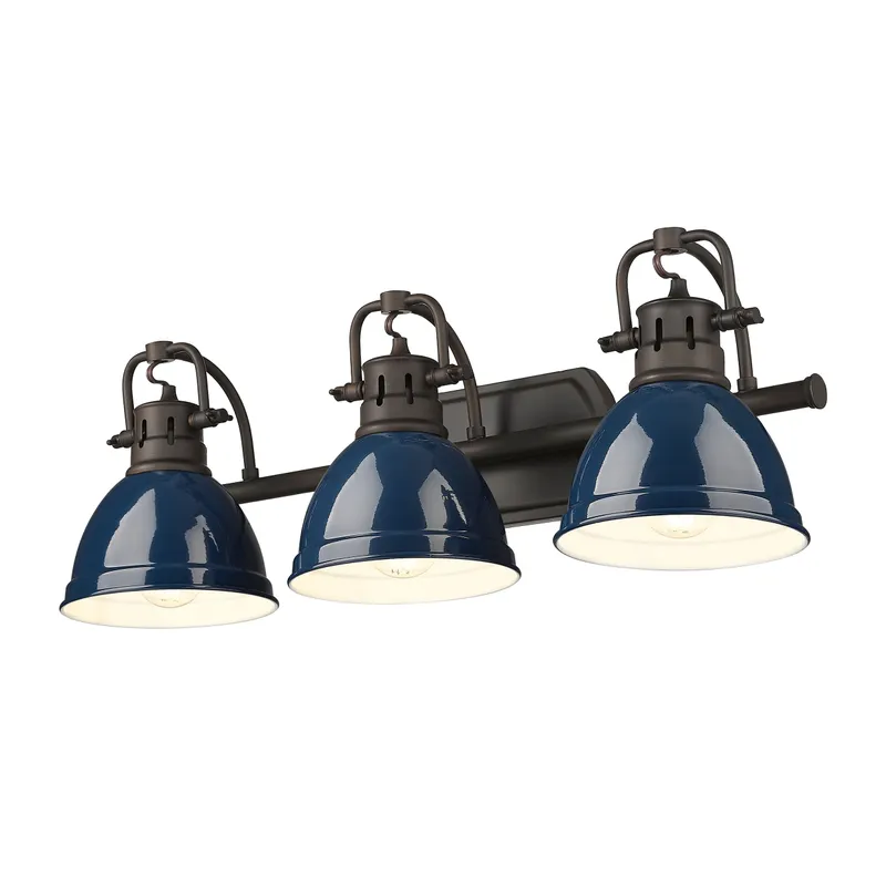 Yep by Golden Lighting Duncan 3-light Vanity in Rubbed Bronze and Navy Blue shade — Golden Lighting LED Wall Lights  