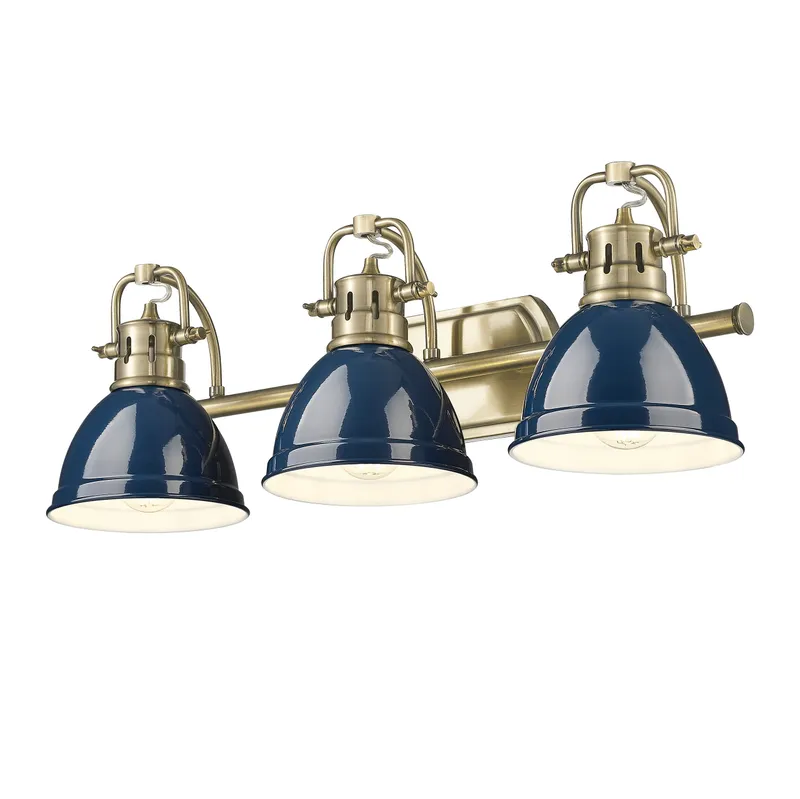 Yep by Golden Lighting Duncan 3-light Vanity in Aged Brass and Navy Blue shade — Golden Lighting LED Wall Lights  