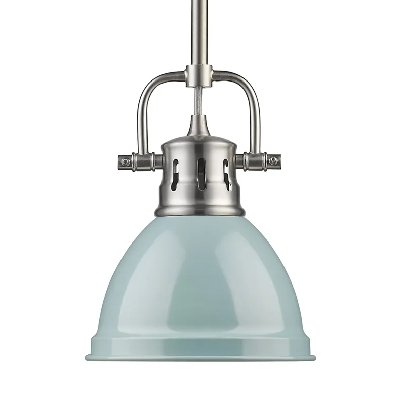 Wry Lighting Duncan 1-light 7in Rod Hung Pendant in Pewter and Seafoam shade — Golden Lighting LED Pendant Lights  
