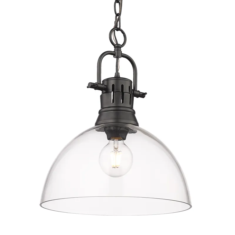 Yep by Golden Lighting Duncan 1-light 14in chain hung Pendant in Matte Black and Clear Glass — Golden Lighting LED Pendant Lights  